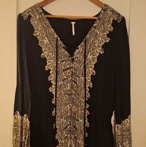 Free People black long elastic waist top